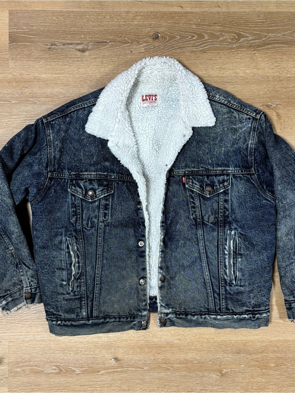 Vintage Levis Jacket Mens XL Blue Sherpa Lined Denim Trucker Made USA 80s